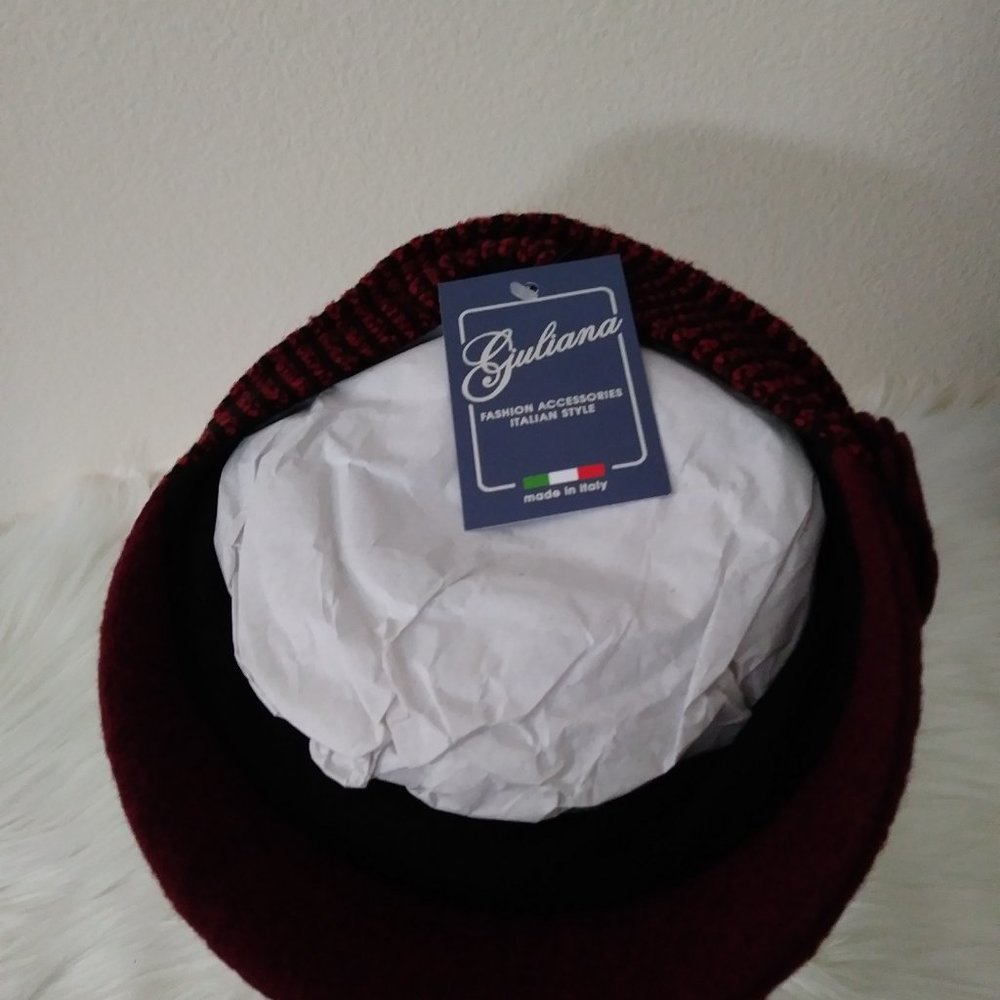 SOLD Giuliana Women's Newsboy w Flower Hat Burgundy 50% Wool Cap Italy - Picture 13 of 16